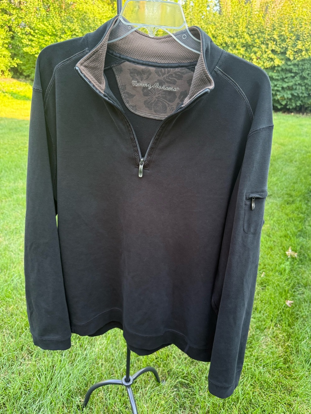 Tommy Bahama Black Quarter-Zip with Brown Inner Collar Pima Cotton
